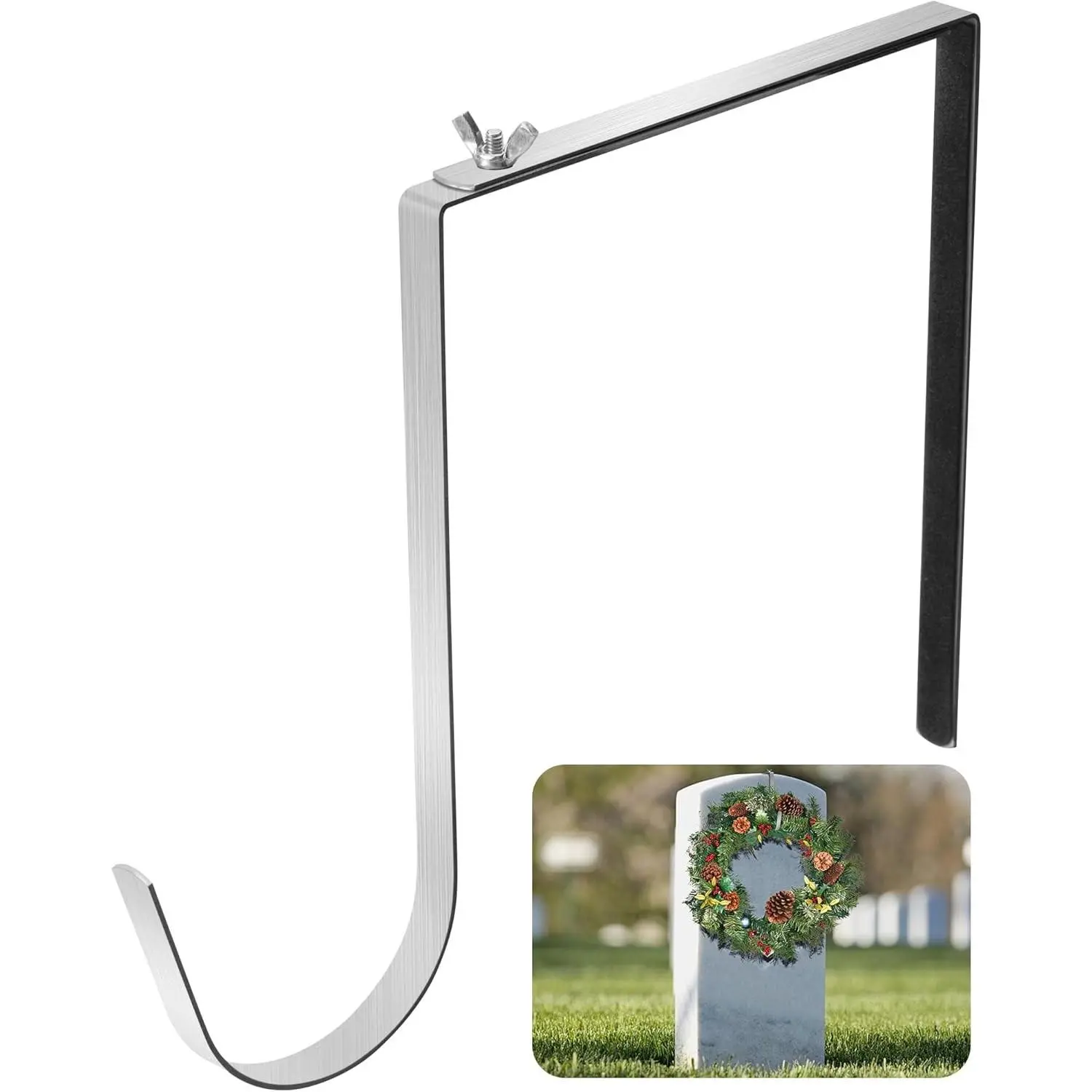 Christmas Headstone Wreath Hanger, Adjustable Headstone Wreath Holder | Stainless Steel Cemetery Tombstone Wreath Stand Fit 6"-11" for Christmas Easter Memorial Day Gravestone Decoration