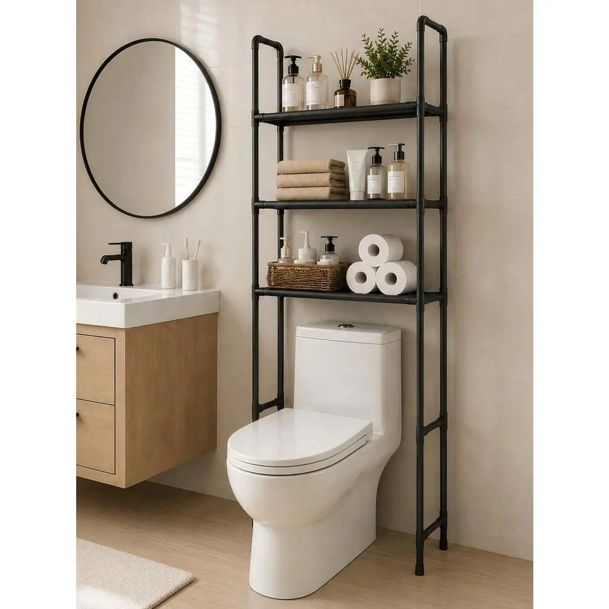 Over The Toilet Storage,3-Tier Over The Toilet Storage,Bathroom Storage Rack, Waterproof And Easy To Clean, Suitable For Most Toilets, Space-Saving, And Easy To Assemble.