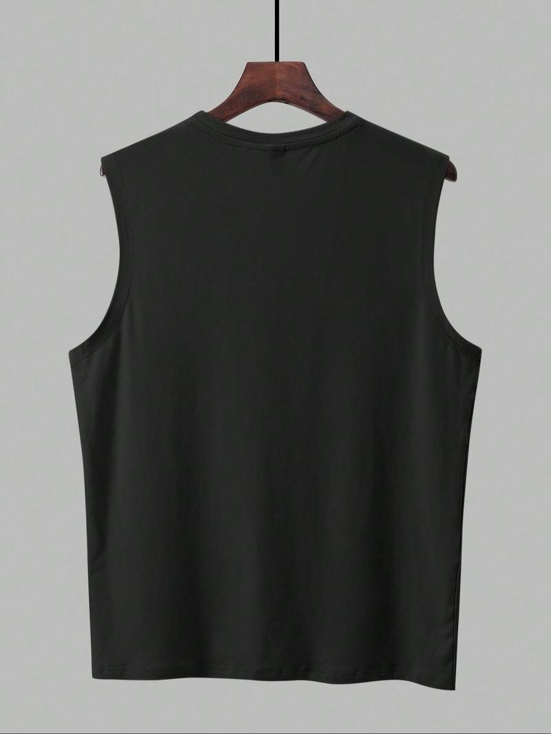 Men's Regular Fit Palm Tree Print Tank Top, Sleeveless Shirt, Casual Sleeveless Round Neck Top for Summer, Fashion Men's Clothes for Beach Vacation, Menswear