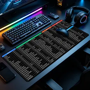 Office Word Excel PPT Shortcut Cheat Sheet XXL Gaming Mouse Pad, Black Coded Hotkey Reference Non-Slip Stitched Rubber Desk Mat for Office & Gaming, Ideal for Student Office Worker Minimal Tech Desktop Decor Fans
