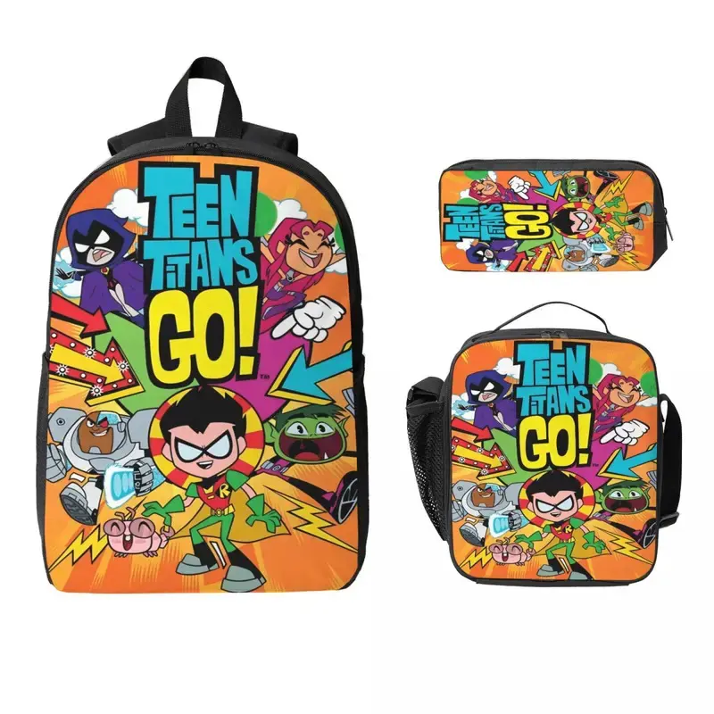 3Pcs Teens Titans Go Beast Boy merch Backpack Set for Kids Pencil Boxes Bookbag Sets with Lunch Box For School Students Daypack