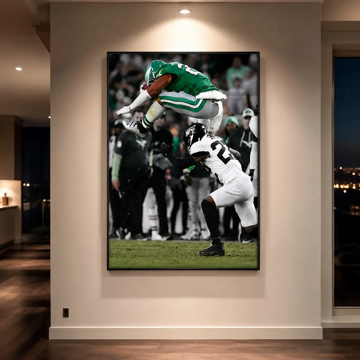 American Football Sports Canvas Wall Art, Saquon Barkley Framed Poster, Rugby Star Picture, Kids & Teen Birthday Gift, Living Room & Bedroom Decor, Christmas Gift, NFL Wall Decor, Football Fan Gift, Game Room Decor, Sports Poster, Athlete Wall Art
