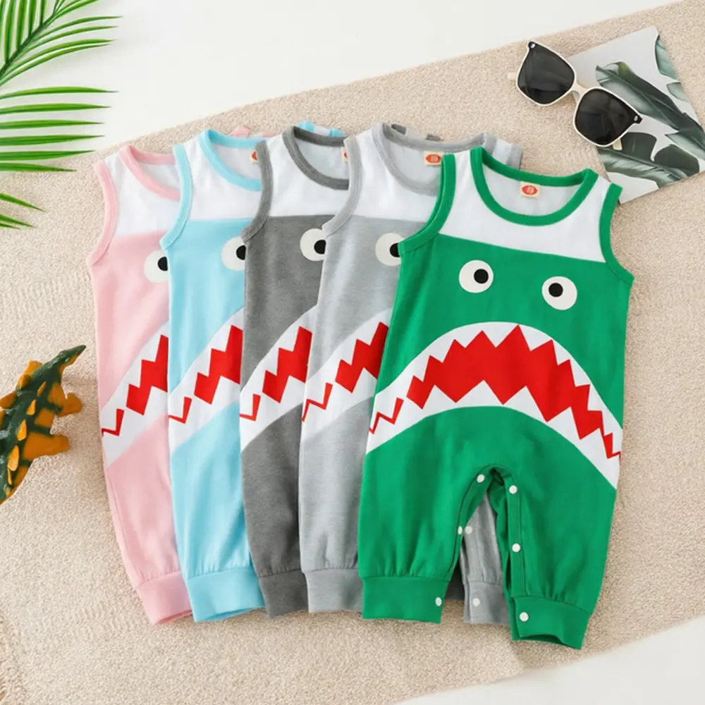 Kids Baby Boys Fashion Sleeveless Cartoon Shark Romper Stylish Romper for Kids Boys,cute Kids Outfit,casual Kid Clothes,summer Clothing Set,for Outdoor