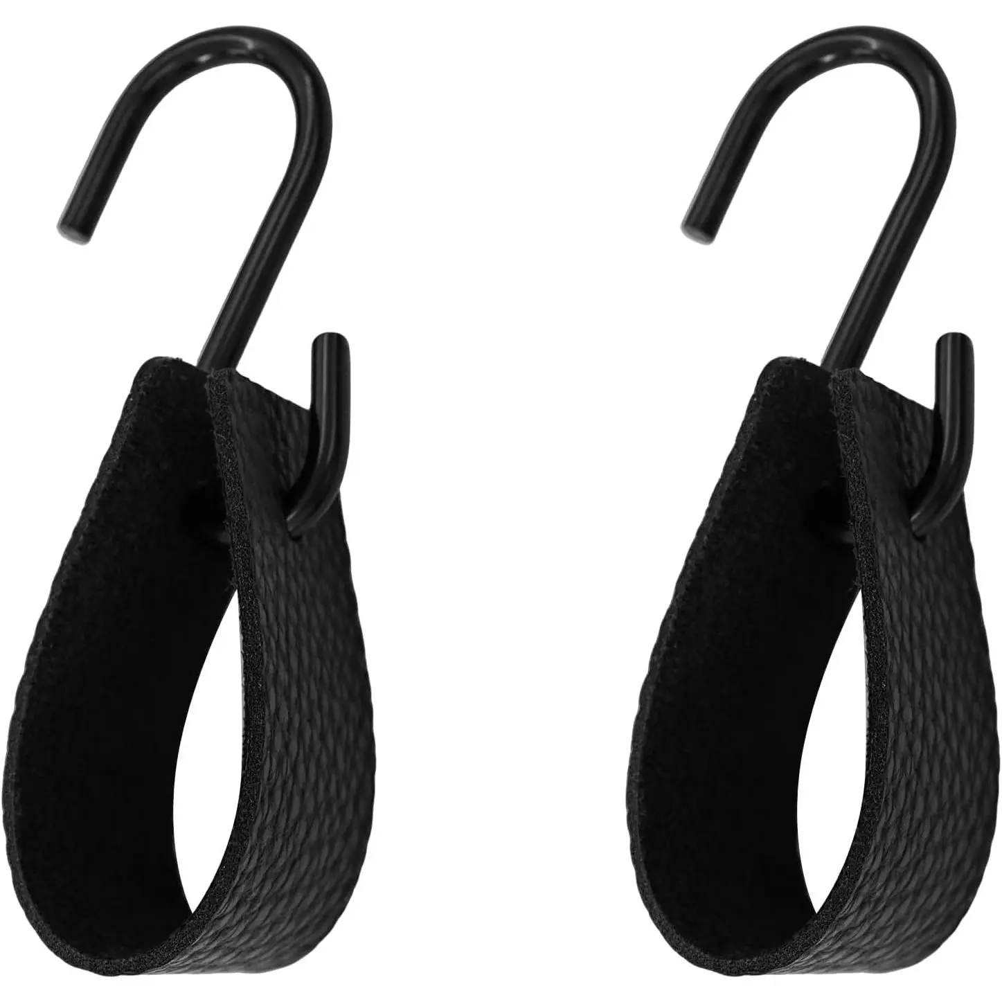 2 count Multifunctional S-Hooks with Leather Loop, Black Zinc Alloy S Shaped Leather Hooks, Heavy Duty Storage Hook for  Clothes, Kitchen Utensils, Camping Gear