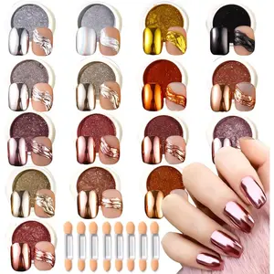 16 Jars Chrome Nail Powder for Gel Nails, Holographic Mirror Metallic Effect Fine Rubbing Dust Glitter Pigment Kit, Nail Art Gel Polish Mermaid Powder Decoration Sets for Nail Supplies, Resin Craft