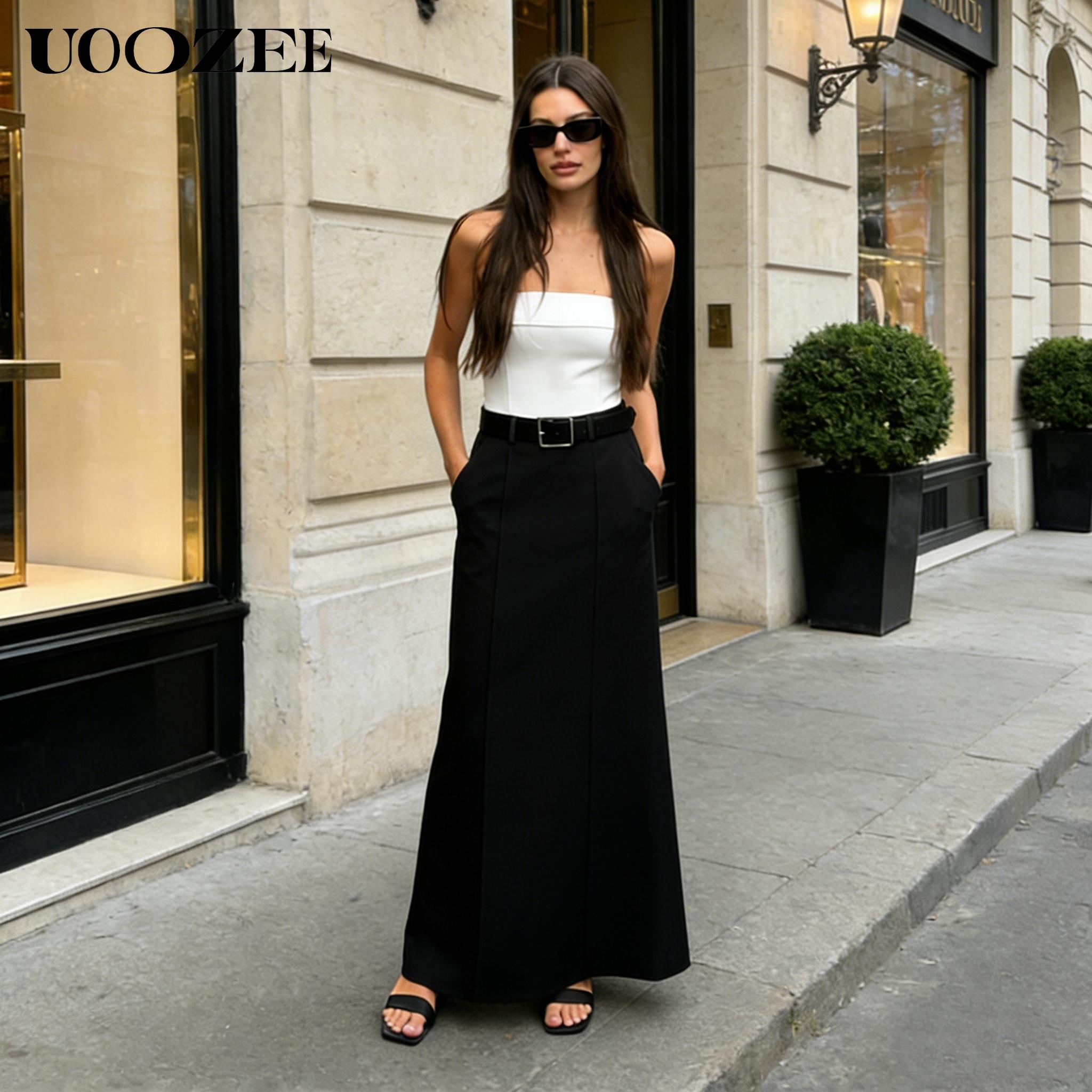 UOOZEE Women's 2026 New Autumn Spring Old Money H-Shaped Basic Womenswear Maxi Skirt, Minimalist Solid Loose Fit Zipper Elegant Daily Outings Date Night Outfit, Commuting Bottoms with Pockets