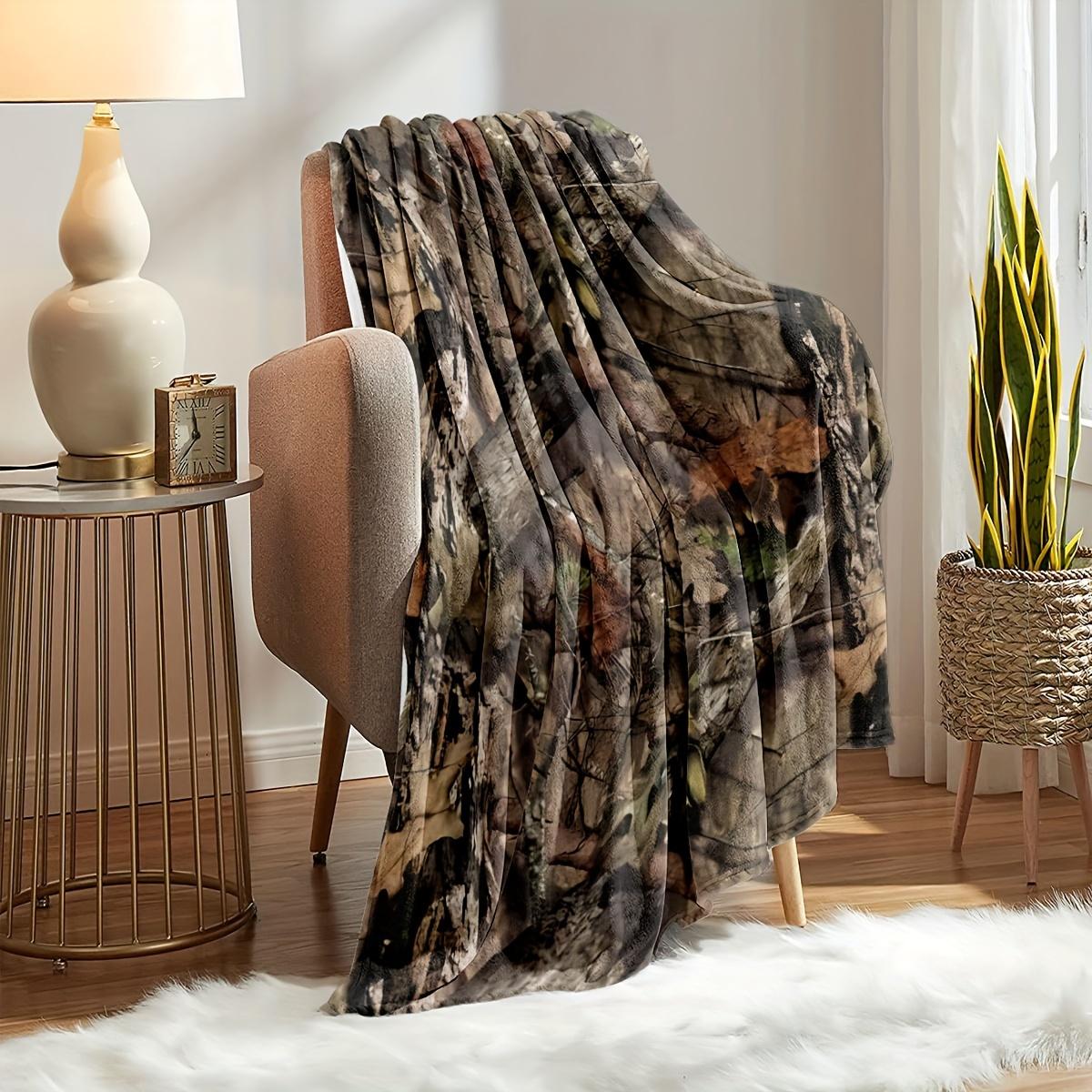 Ultra-Soft Flannel Camo Forest Throw Blanket - Realistic Hunting & Outdoor Design with Detailed Tree Bark, Leaves & Vines - Cozy Bed, Travel, AC, and Nap Blanket for All Seasons