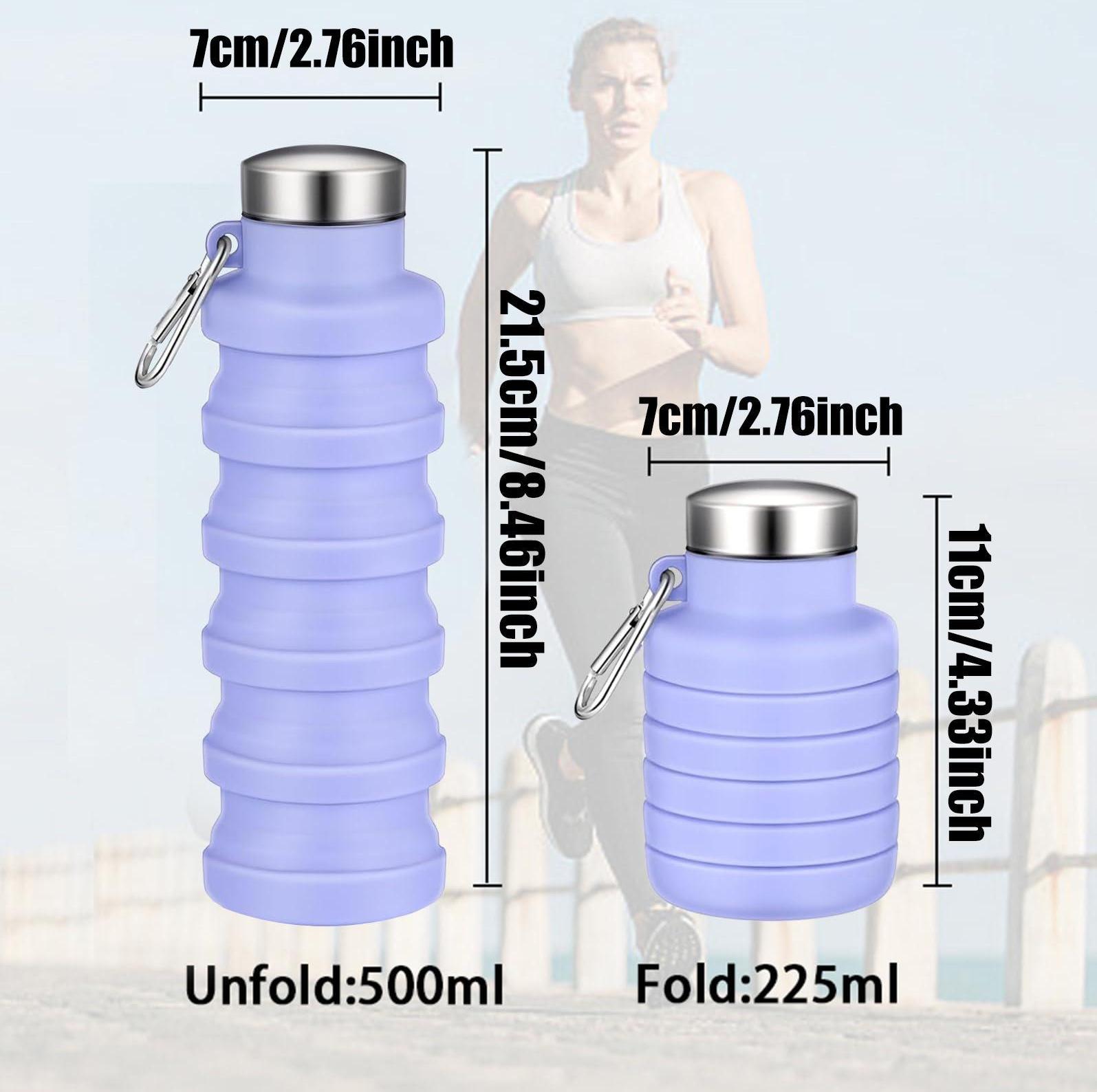 Collapsible Silicone Water Bottle, Leak-Proof Foldable Reusable Bottle with Carabiner, Portable Sports Water Bottle for Travel Gym Hiking Camping Cycling