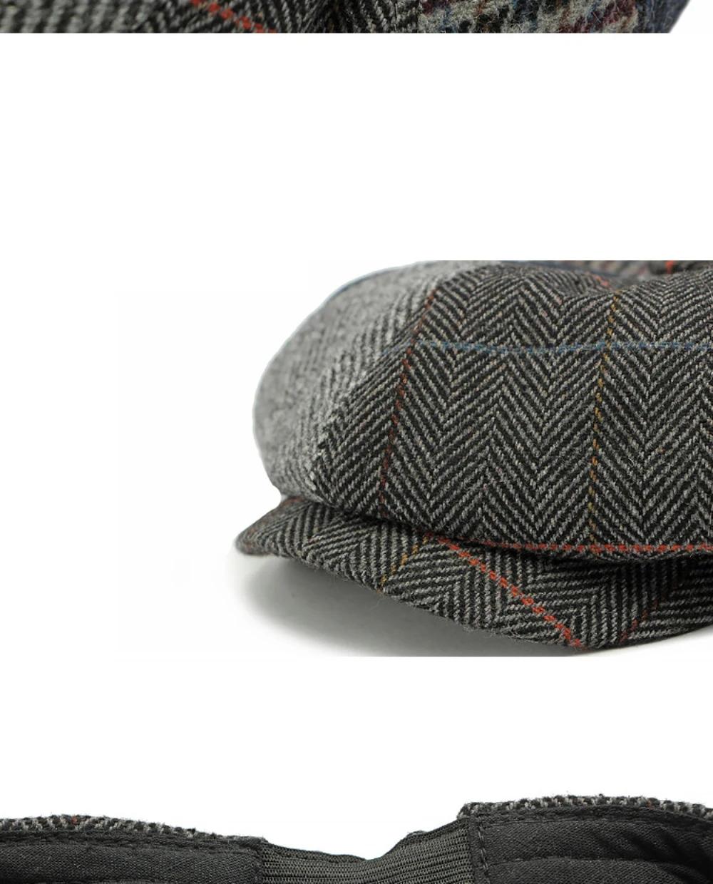 HT4612 Beret Cap Men Women Spring Autumn Wool Beret Hat Patchwork Plaid Ivy Octagonal Flat Cap Male Female Artist Painter Berets