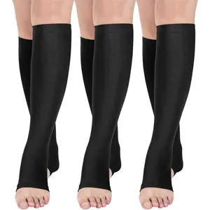 Women's Open Toe Compression Socks - 3 Pairs, 15-20 mmHg Support, Nylon Sports Athletic Socks, All Seasons, Ideal for Running, Flight Travel