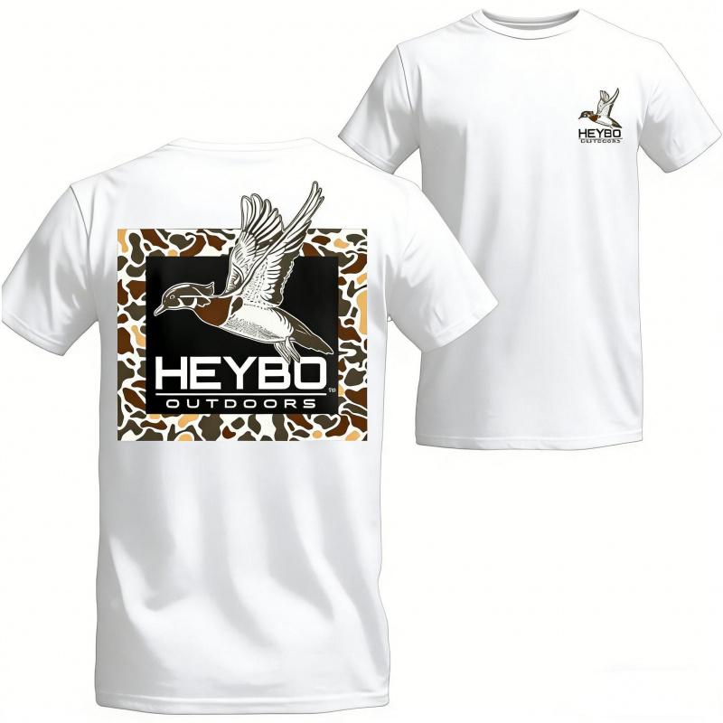 Heybo Outdoors T-Shirt - Flying Duck & Camo Graphic - Unisex, soft, Relaxed Fit, Short Sleeve, Machine Washable - Menswear, Streetwear, Vacation Outfits