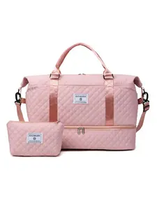 Large Capacity Travel Bag Set, Letter Pattern Zipper Travel Bag with Shoe Compartment, Casual Sports Fitness Travel Gym Bag for Women & Men