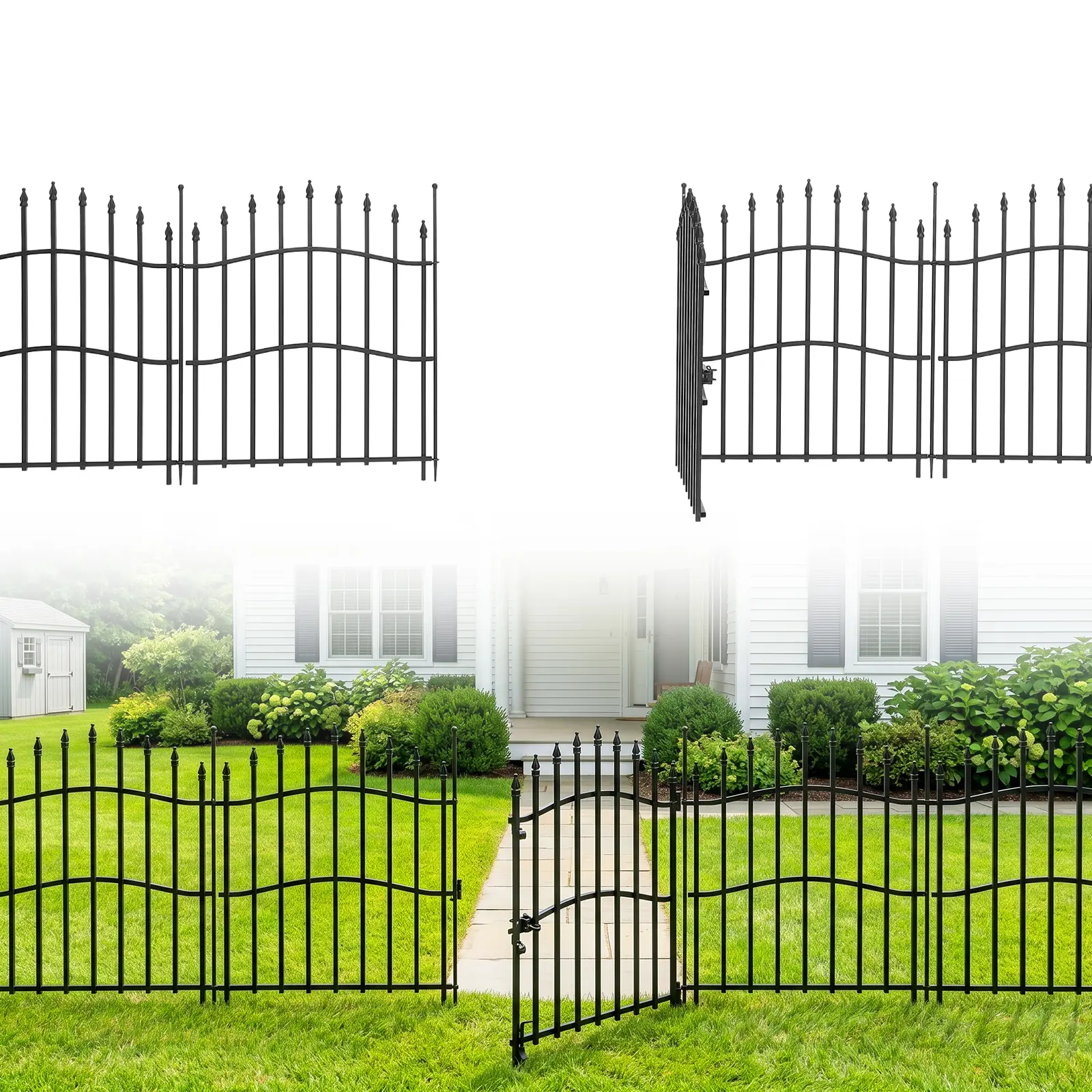 GARVEE No-Dig Rustproof Metal Garden Fence with Door - 10-Pack Decorative Square Tube Fence Panels, 24" H x 22 ft Total Length, Outdoor Barrier for Yard & Patio (67x61cm Size), Fence Panel