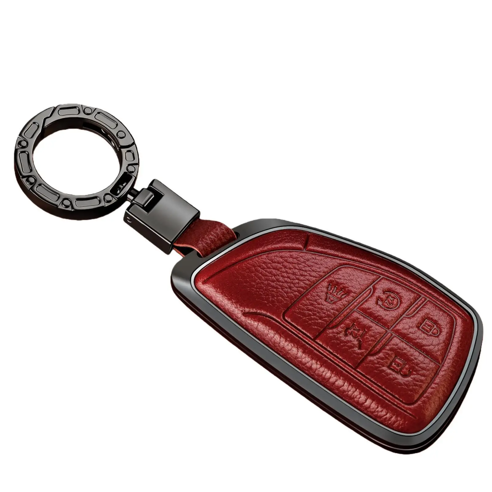 Top-Grain Leather & Zinc Alloy 5-Button Key Fob Cover, Premium Keyless Entry Remote Case Compatible with Chevy Silverado 1500 Tahoe Suburban, GMC Sierra Yukon Denali 2022-2026, Buick Envision Protector Shell campingessentials