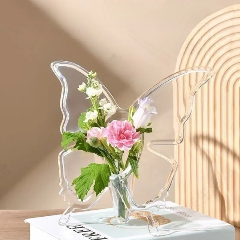 1 Transparent Butterfly Vase |   Modern Home Decor Centerpiece With Butterfly Wings, Suitable For Living Room, Office, Wedding - Creative Housewarming Gift Idea, Butterfly Decoration, Art Decoration, Clear Wing Design