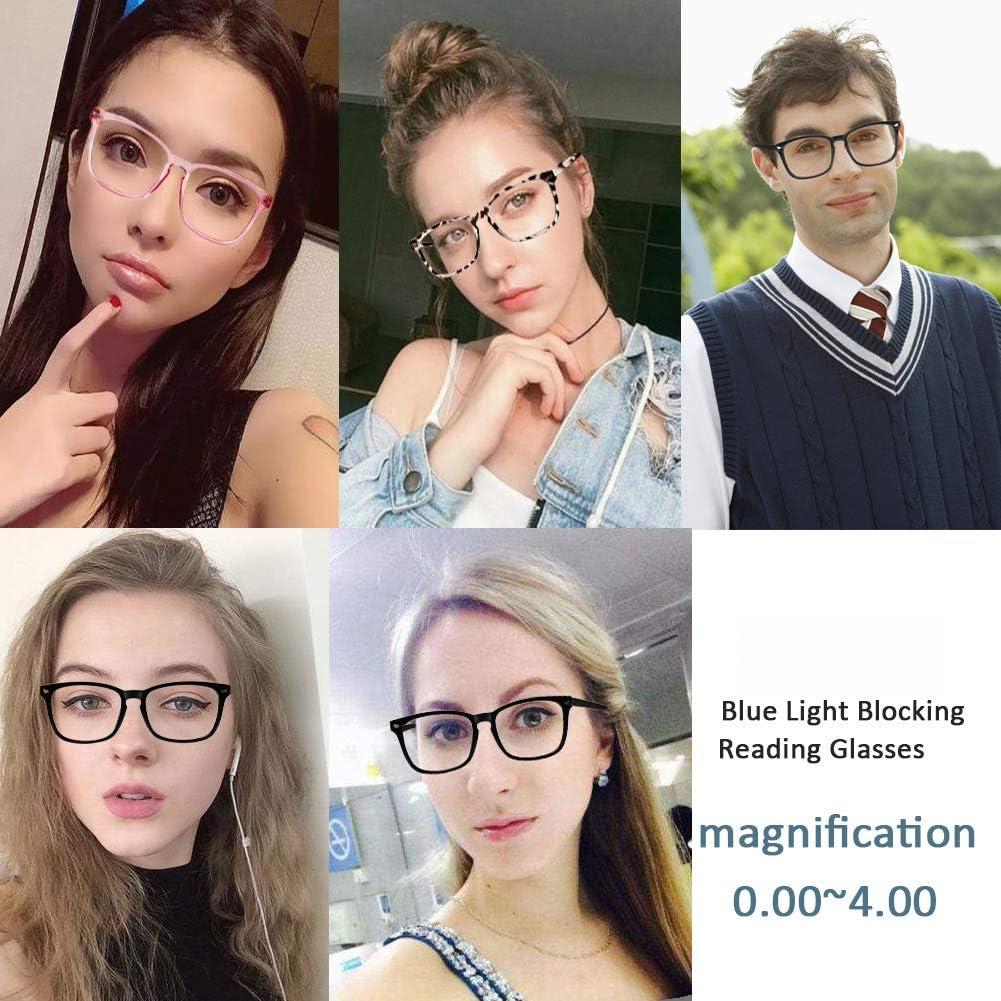 4-Pack Blue Light Blocking Reading Glasses Women Men,Spring Hinge Computer Readers,Anti UV Ray Square Nerd Eyeglasses (Mixed Color, 0.00, Diopters)