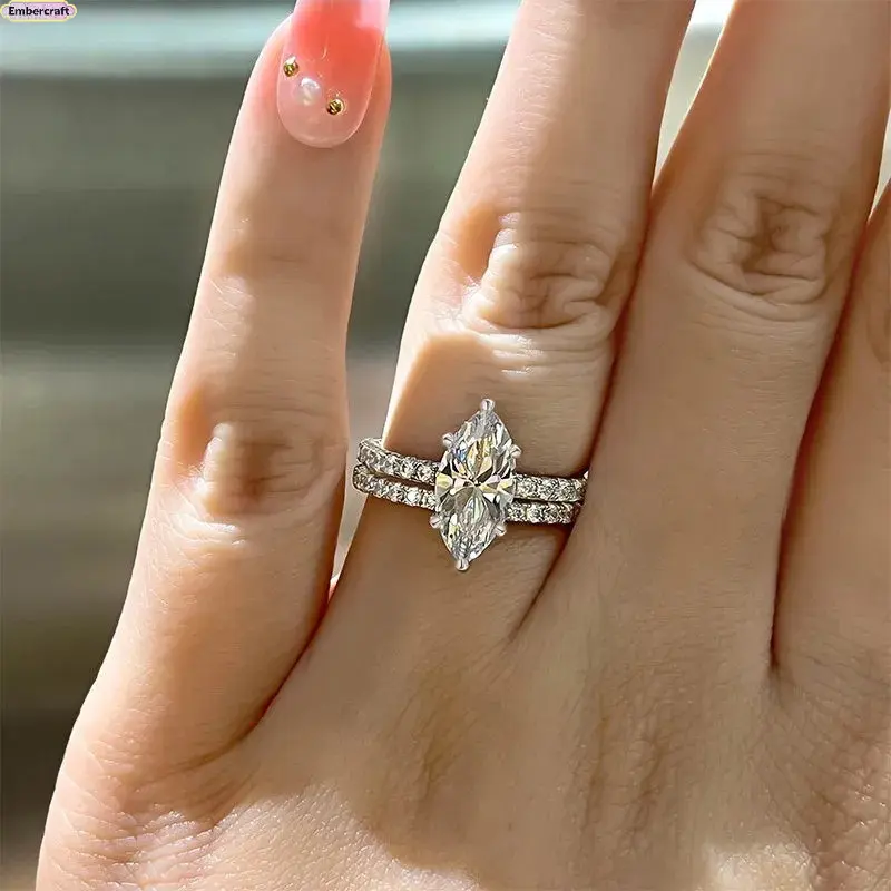 Marquise Cut Ring Set for Women, Minimalist Geometric Copper Zircon Band, Elegant High Shine Finish, Statement Wedding Gifts, Sizes 6-10, Cubic Zirconia, Geometric Shape