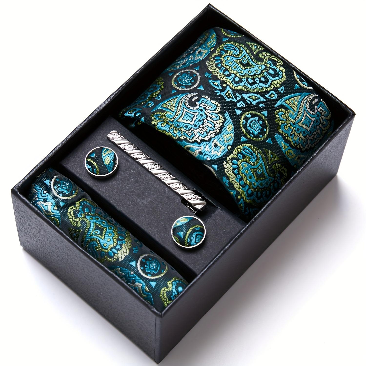 Paisley tie, pocket square, cufflink set gift box, men's tie 7.5 cm, suitable for holidays, weddings, and work