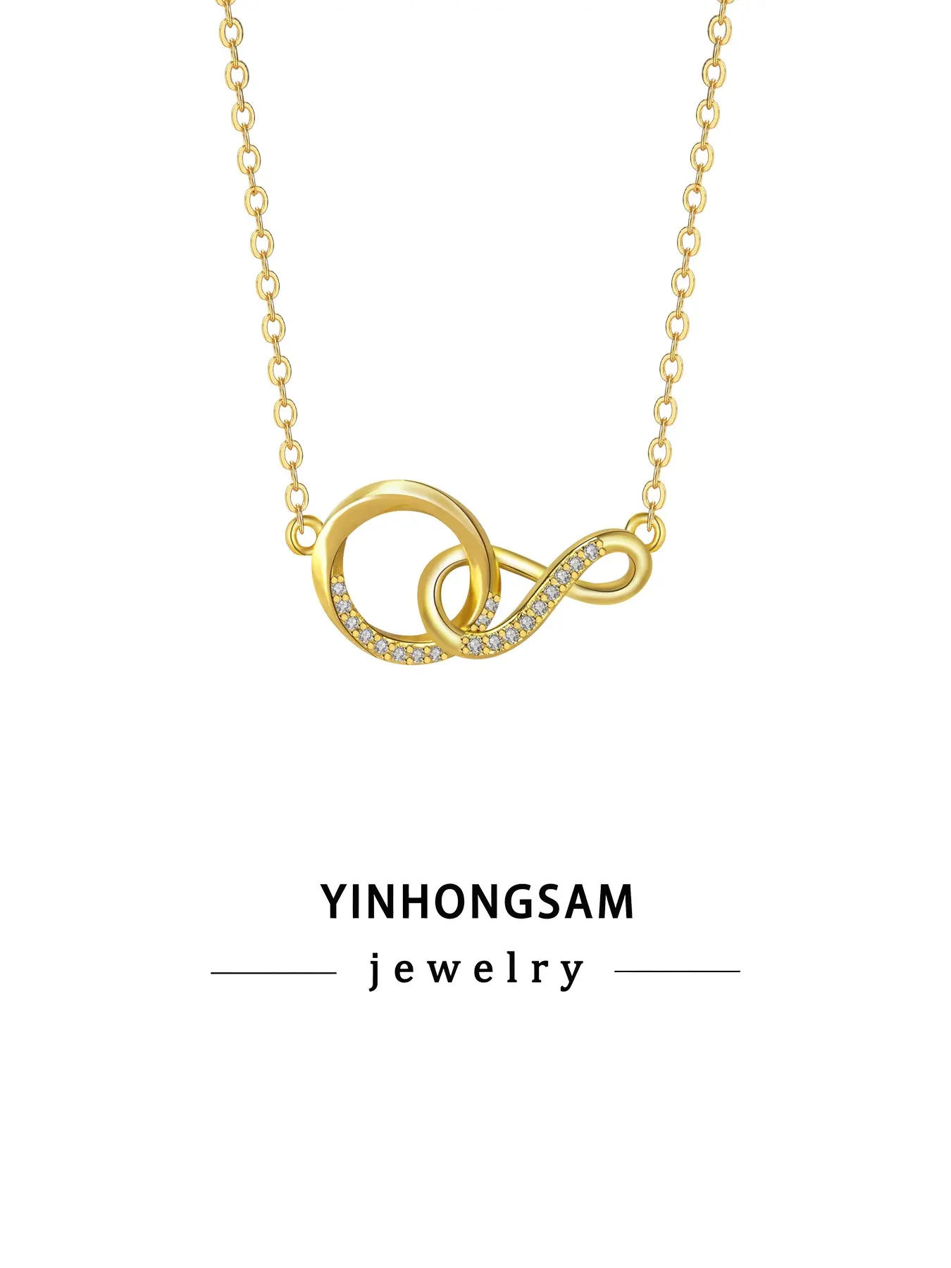 Yinhongsam Smooth Twist Infinity Pendant Necklace, Side Zircon Accent, 18k Chain, Simple Daily Accessory with Gift Box