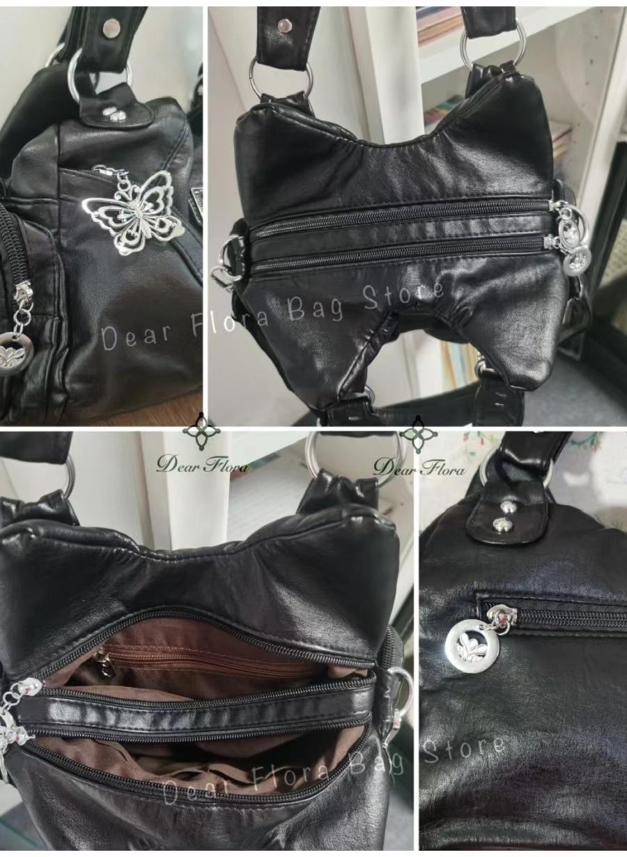 Women's Y2K Vintage Motorcycle Shoulder Bag Fashion Soft PU Chains Multiple Pockets Tote Bags Moto Style Messenger Crossbody Bag