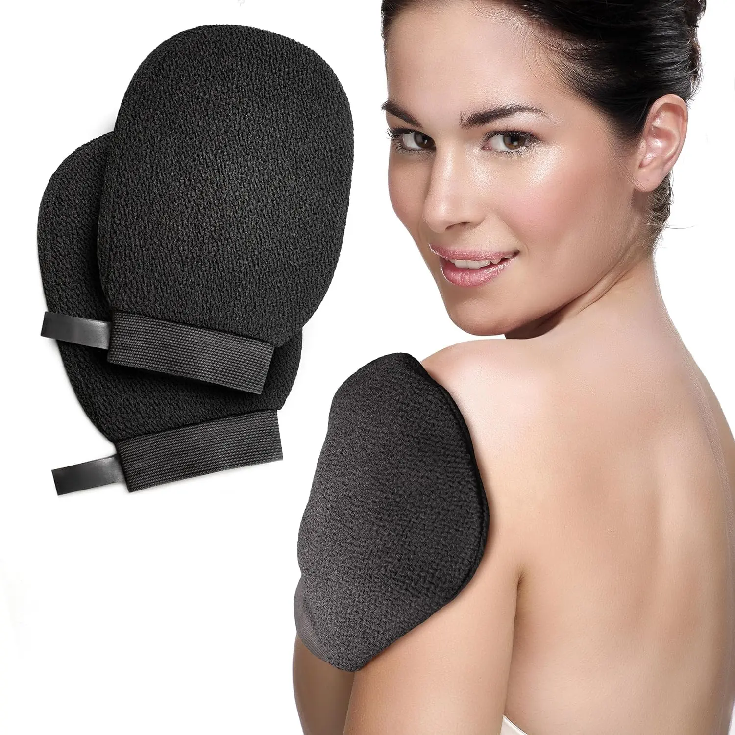 Korean 100% Viscose Exfoliating Mitt 2-Pack, Plant-Based Personal Bath Hand Accessories, Kessa Deep Exfoliating Gloves for Body Scrub, Keratosis Pilaris & Self-Tanning Removal, Scrubber
