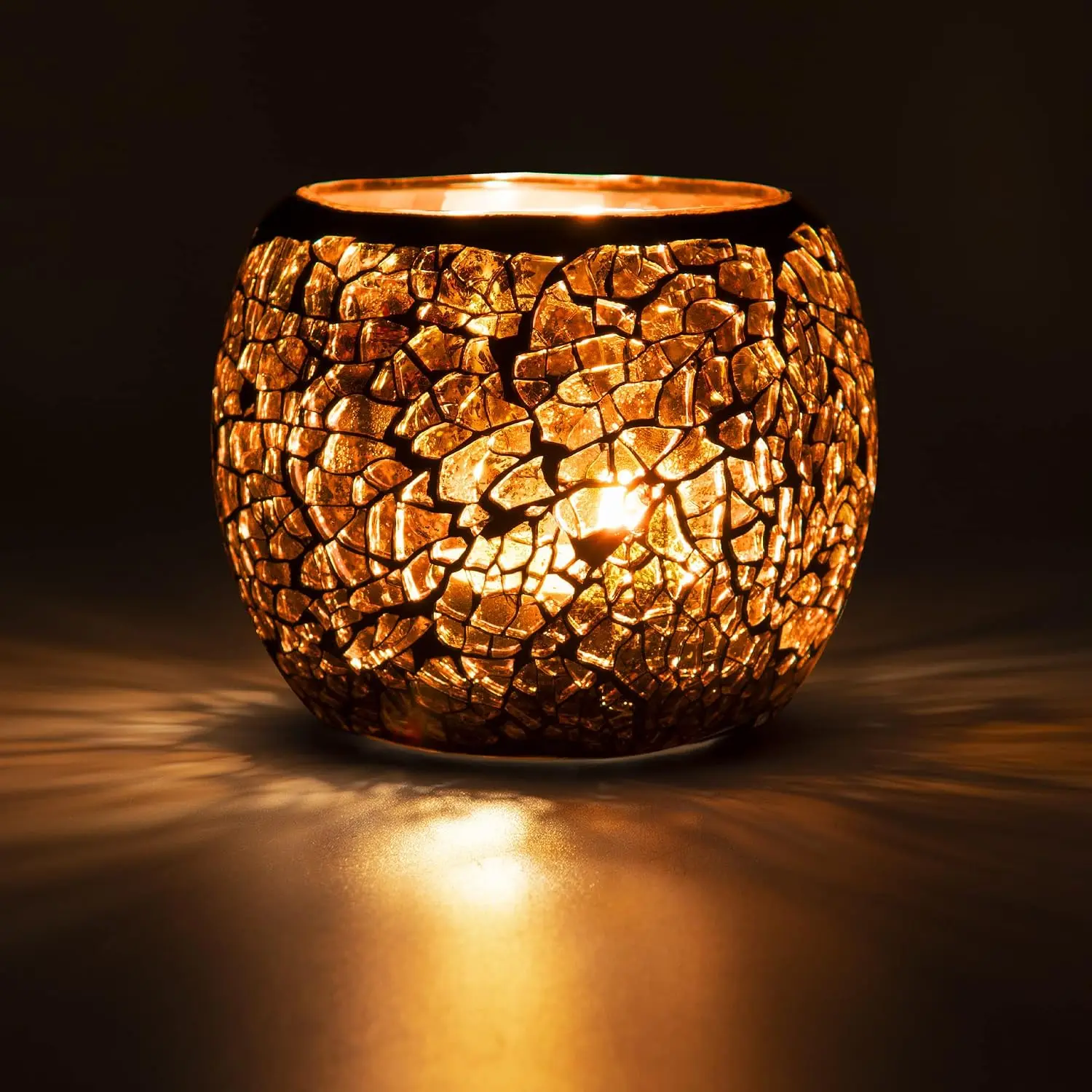 Scented Candle Holder Mosaic Glass Tea Light Holder, Handmade Romantic Glass Tealight Candle Holder for Aromatherapy, Party Décor (NO Candles), Also Used as Vase, Pen Holder, Potted Plants Bowl (Amber)