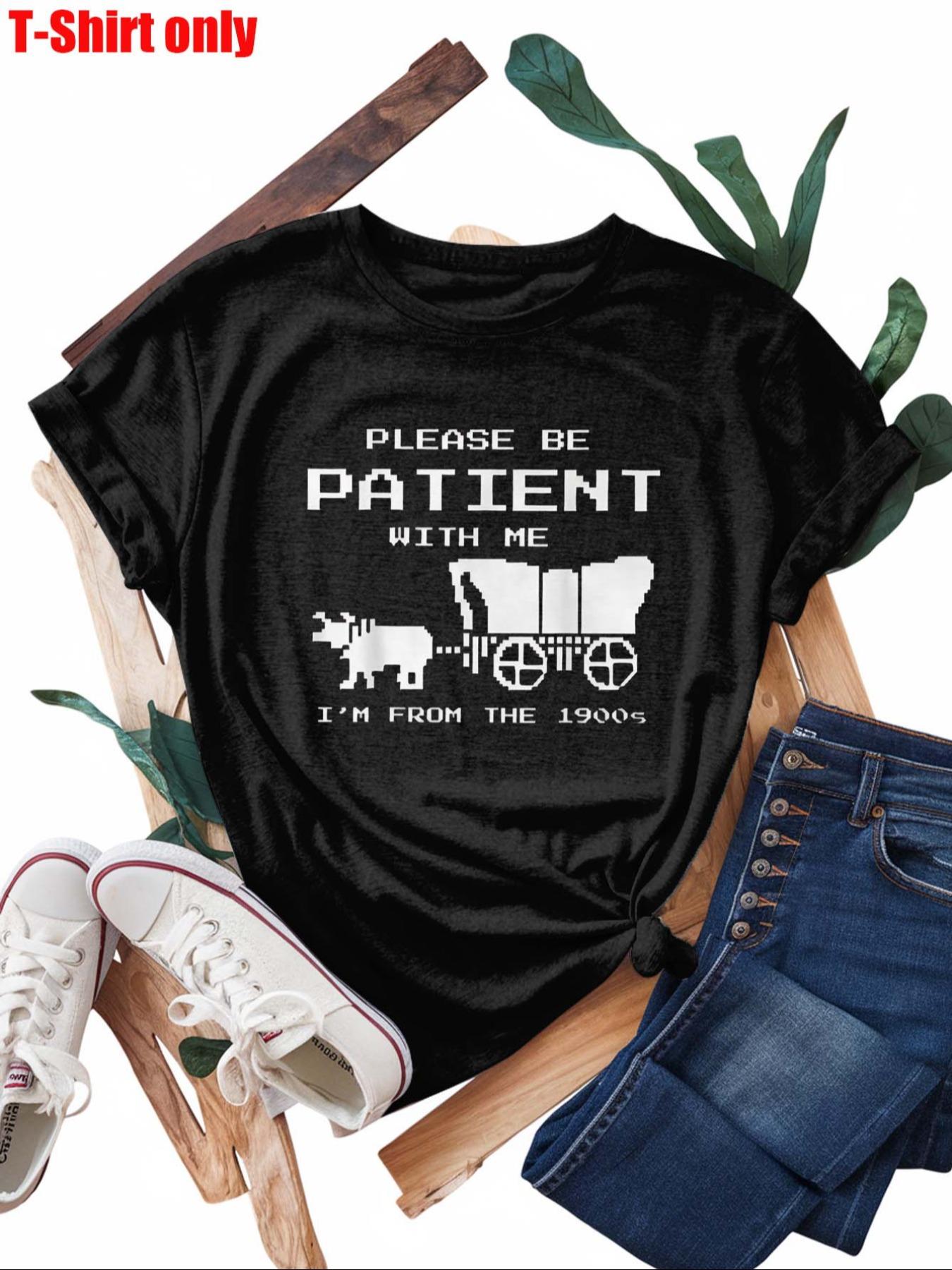 Women's Plus Size Fitted Graphic Tee - Pixelated Cow & Wagon Print, Round Crew Neck, Short Sleeve, Womenswear Tops for Summer Daily Vacation Wear