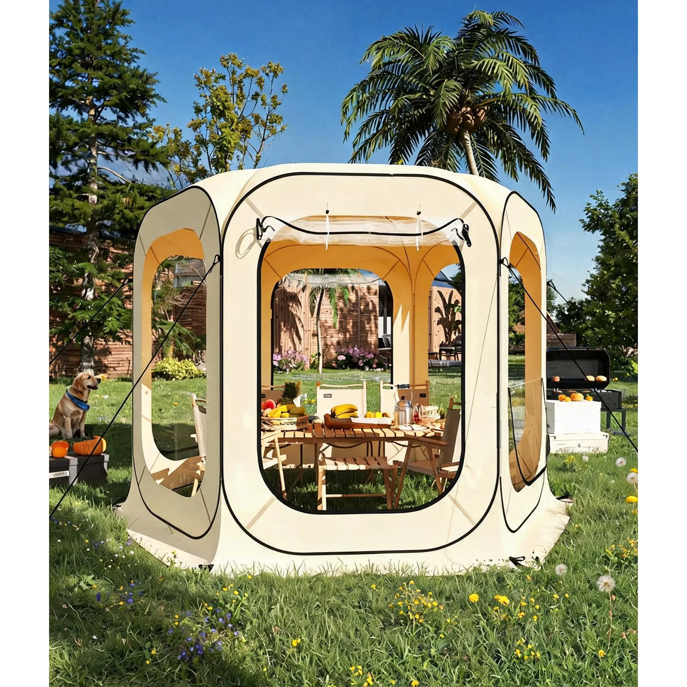 GARVEE 10 x 10 FT Instant Outdoor Clear Bubble Tent, 6-8 Person All Weather Sport Tent Instant Rainproof Camping Rain Shelter for Sports Events, Patio, Fishing, 117"x117"