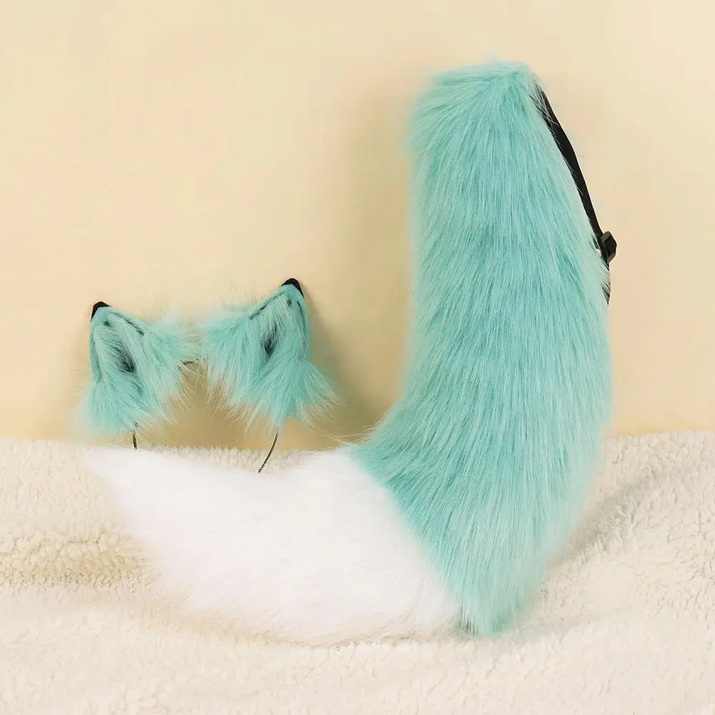 Halloween Plush Cosplay Accessories Set - Handmade Simulation Wolf Tail, Wolf Ears, Fox Ears for Men and Women Comic Show Props