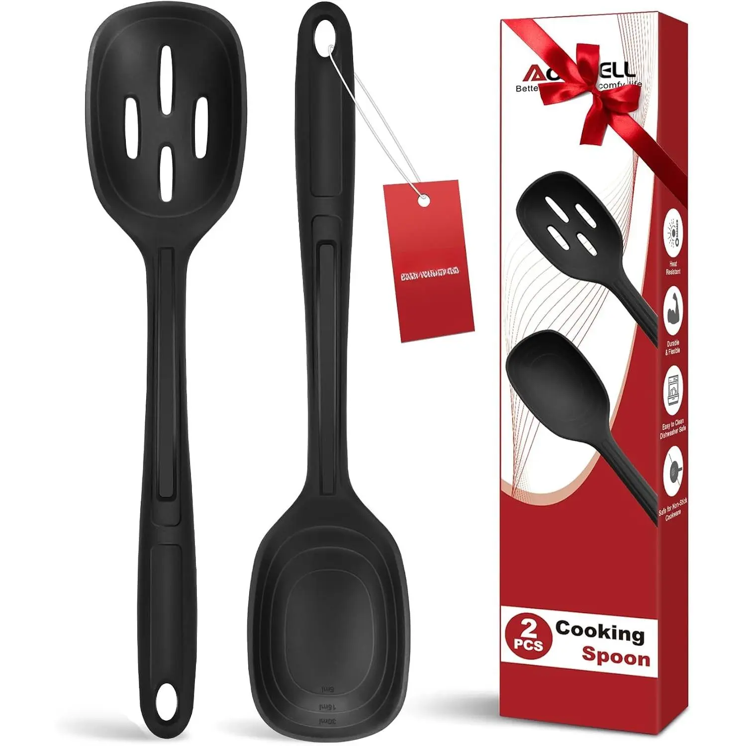 2 Pack Large  Cooking Spoon with Measuring Mark, Serving Spoons