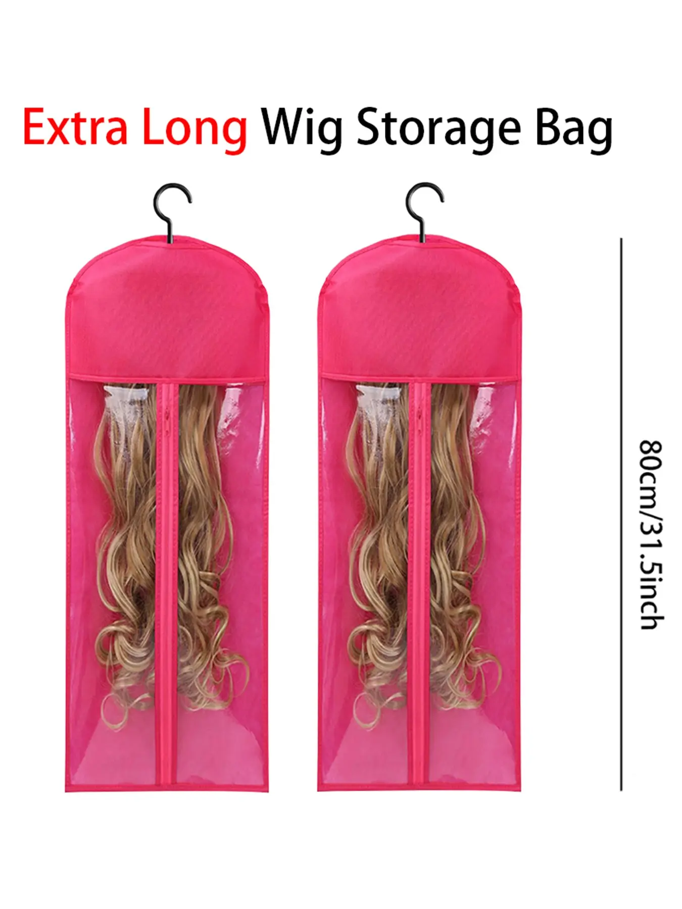 2PCS Extra Long Wig Storage Bag With Hook Wig Storage Hanger Zipper Transparent Dustproof Wig Storage Bag, Hair Extension Holder Wig Bag Wig Storage For Multiple Wigs Holder Hair Extension Hanger Wig Tool Wigs Accessories For Salon & Home Use Wigs & Acces