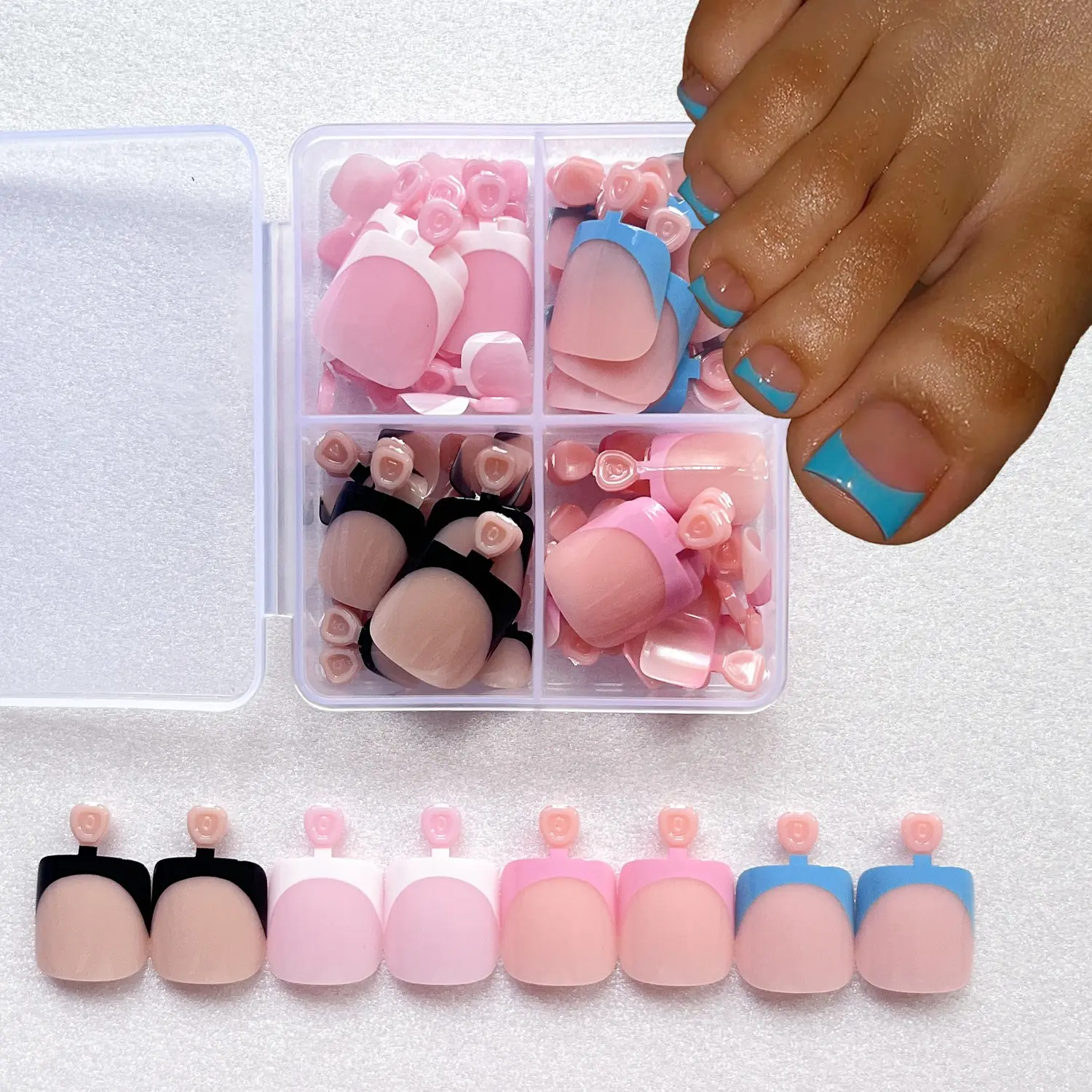 96Pcs Black French Tip Medium Square False Nail Toenails, Pink Full Cover Toe, Full Cover False Nails Glossy Reusable Salon Quality Nail for Women Manicure