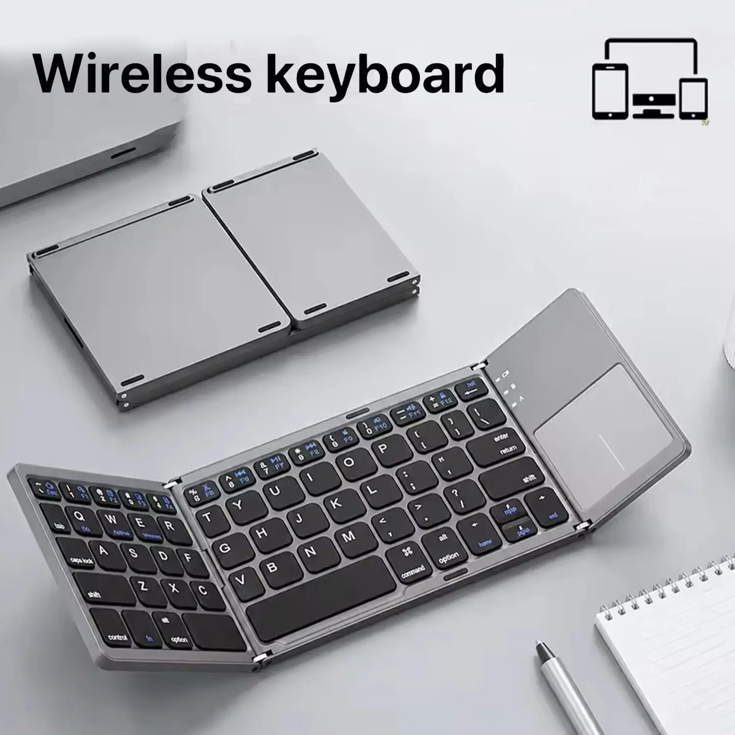 Foldable Wireless Keyboard with Touchpad, Ultra-Thin Portable Battery-Powered, Compatible with Android Windows iOS Tablets Laptops