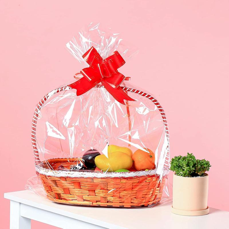 50 Packs 32 x 40 Inches Extra-large Cellophane Bags for Basket  Clear Cellophane Wraps Clear Huge Cello Bags for Baskets, Gifts, Christmas Trees, , Arts and Crafts, 50ct Ribbon Bows