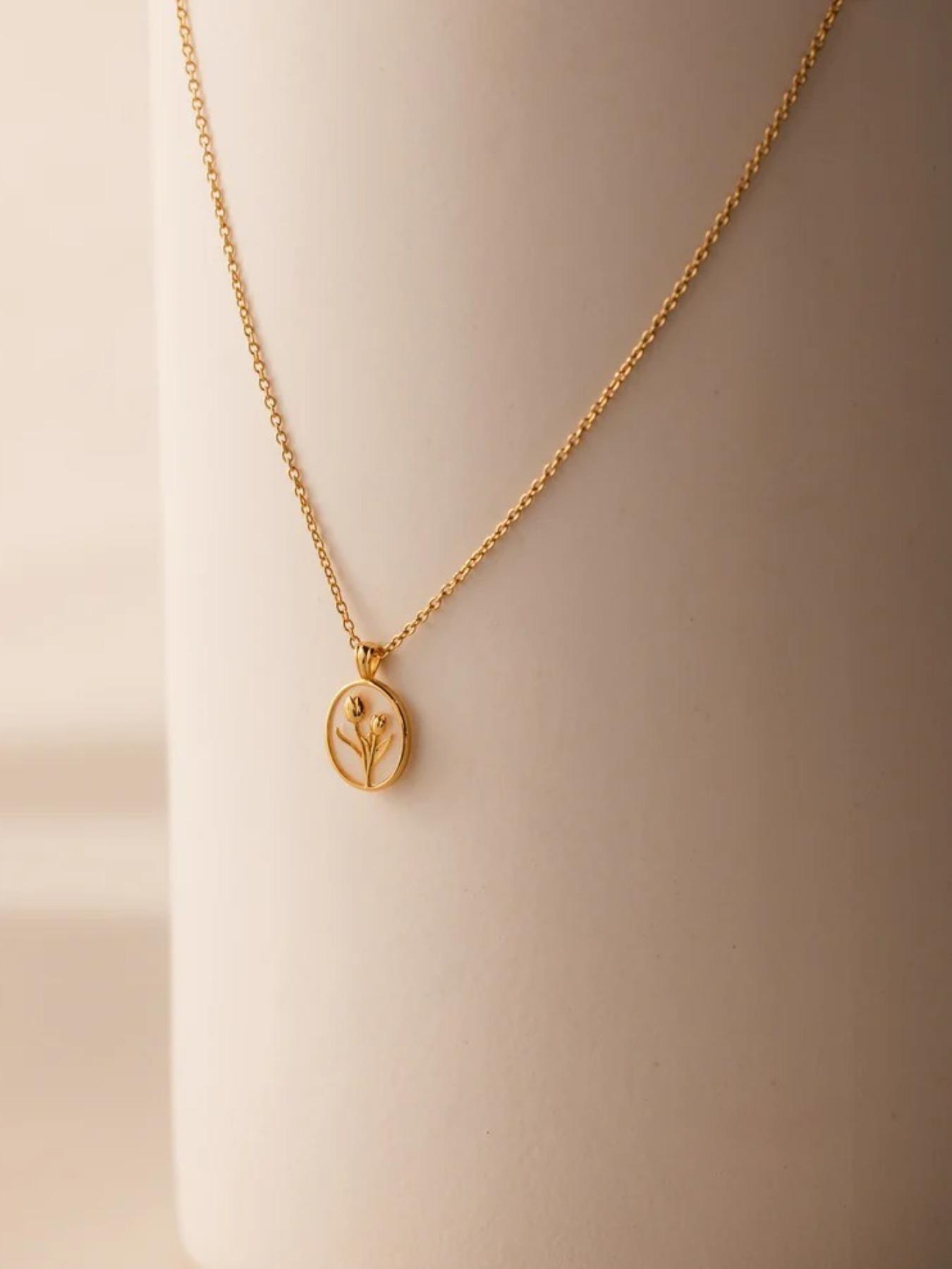 Elegant Tulip Pendant Necklace, Vintage Floral Design, Adjustable Clavicle Chain, Sweet Cute Jewelry Gift for Women, Exquisite Chain Jewelry