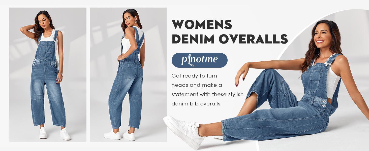 Imily Bela Womens Denim Bib Overalls Barrel Leg Adjustable Strap Jean Pants Jumpsuits with Pockets Blue Womenswear
