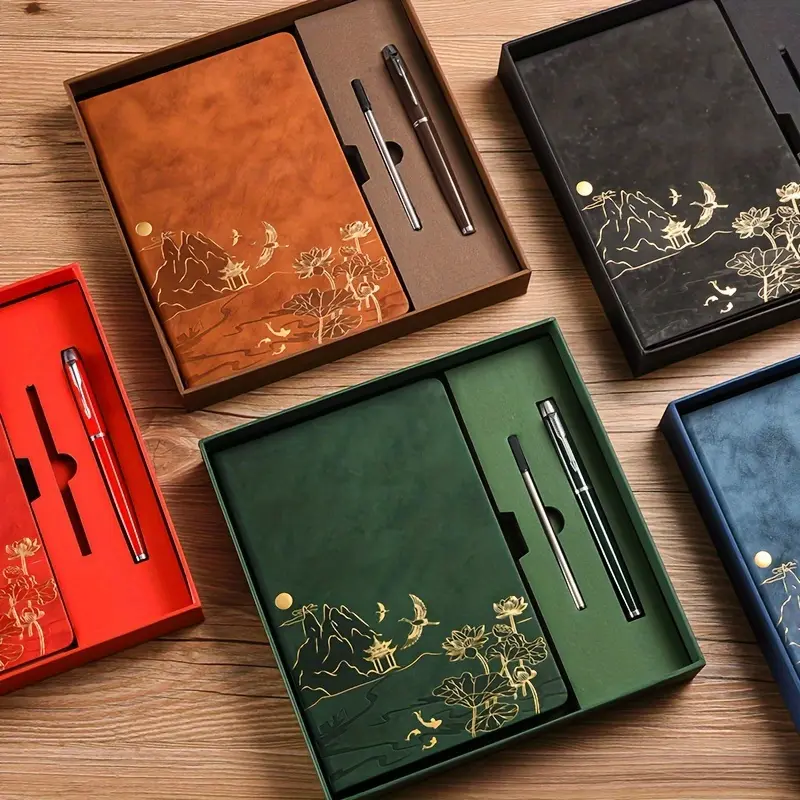1pc Notebook Set, Available as a Single Notebook or Set. Set Includes Pen + Refill. Single Notebook Is Individually Packaged. Meeting Notebook, Notepad. Cover Features Skin-feel Color-changing PU Material. 100 Sheets of Inner Pages. A5 Work Notepad