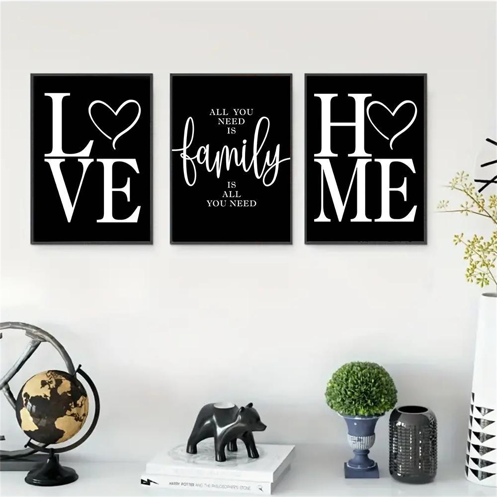 Heart & Letter Pattern Unframed Painting, 3 Counts/set Modern Canvas Wall Art, Interior Wall Decor for Home Living Room Bedroom Study Room,  Home Essentials Ornaments