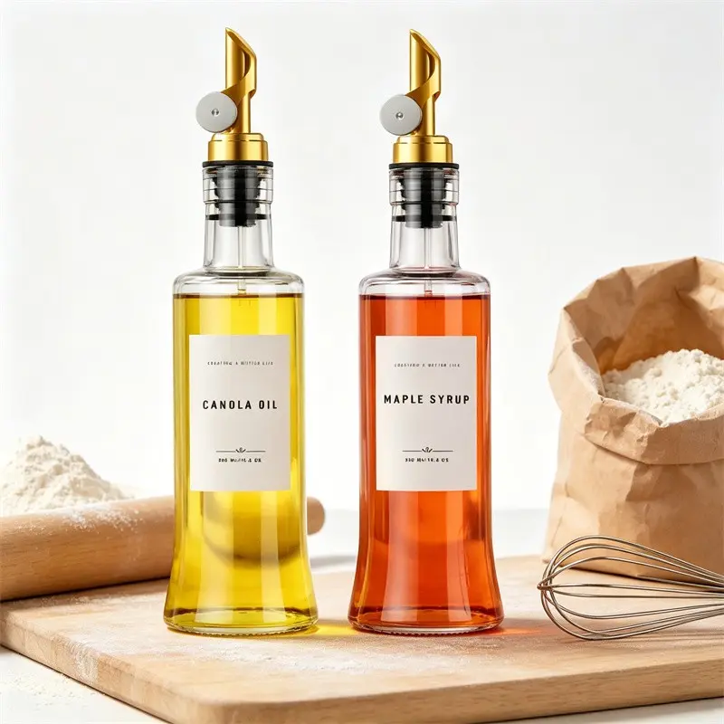 2PCS Olive Oil Dispenser Bottles | Aesthetic Glass Oil & Vinegar Cruet Set with Pour Spouts for Kitchen & BBQ
