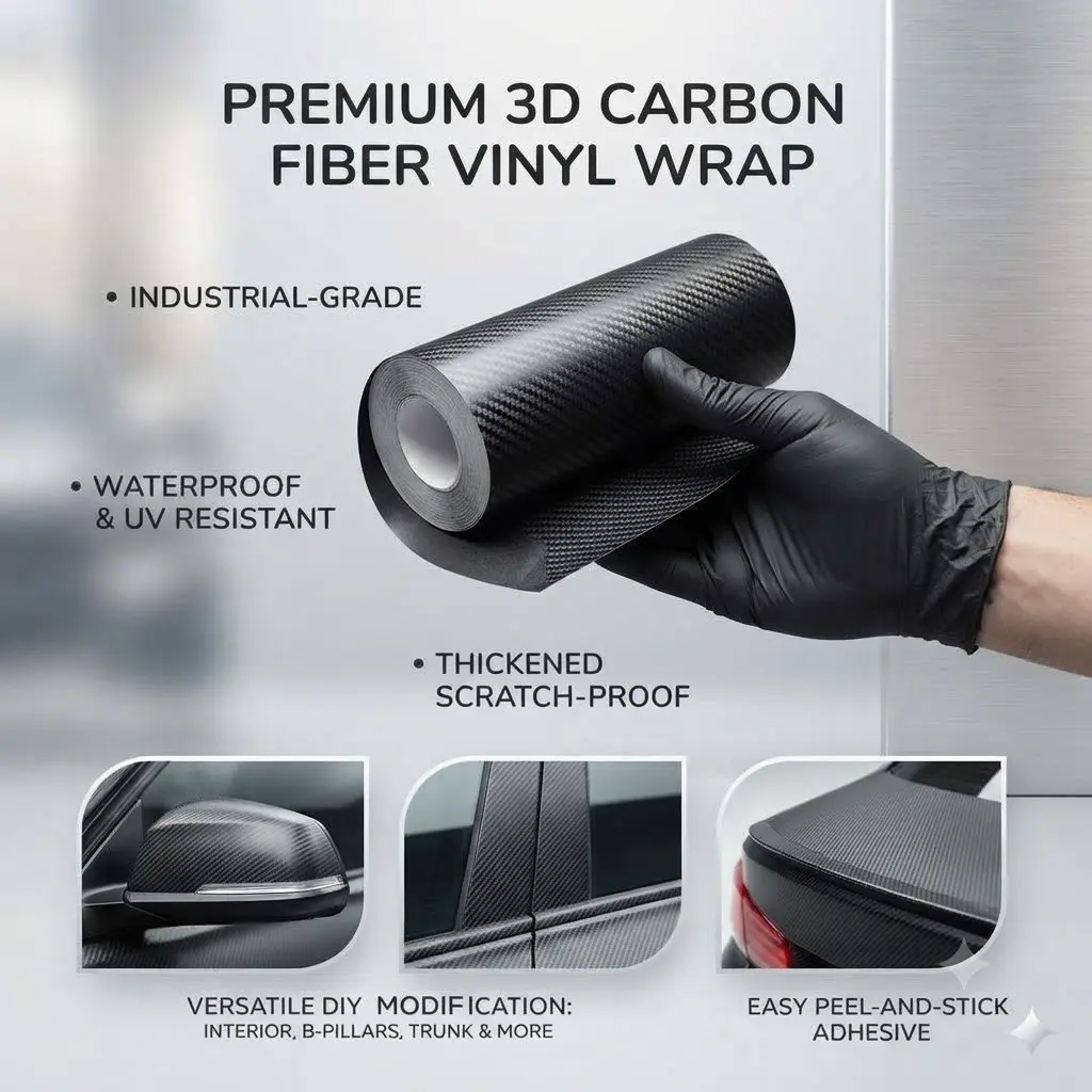 Thick Scratch-Resistant 3D Carbon Fiber Car Body Self-Adhesive Film, Industrial Waterproof UV Protection Sticker, DIY Modification for Cars Suvs Trucks
