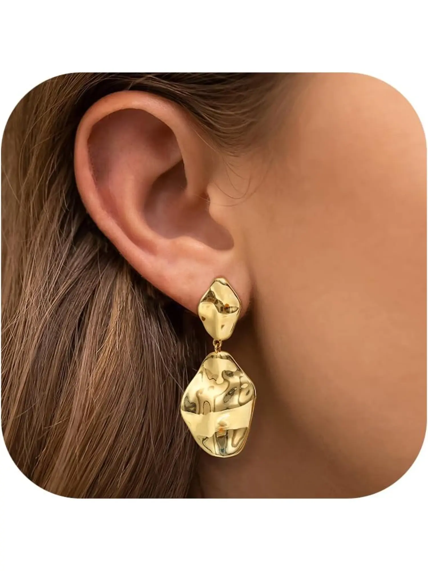 14K Gold Plated Dangle Drop Earrings for Women, Hypoallergenic Lightweight Hammered Gold & Silver Statement Jewelry, Perfect for Daily Wear & Dating