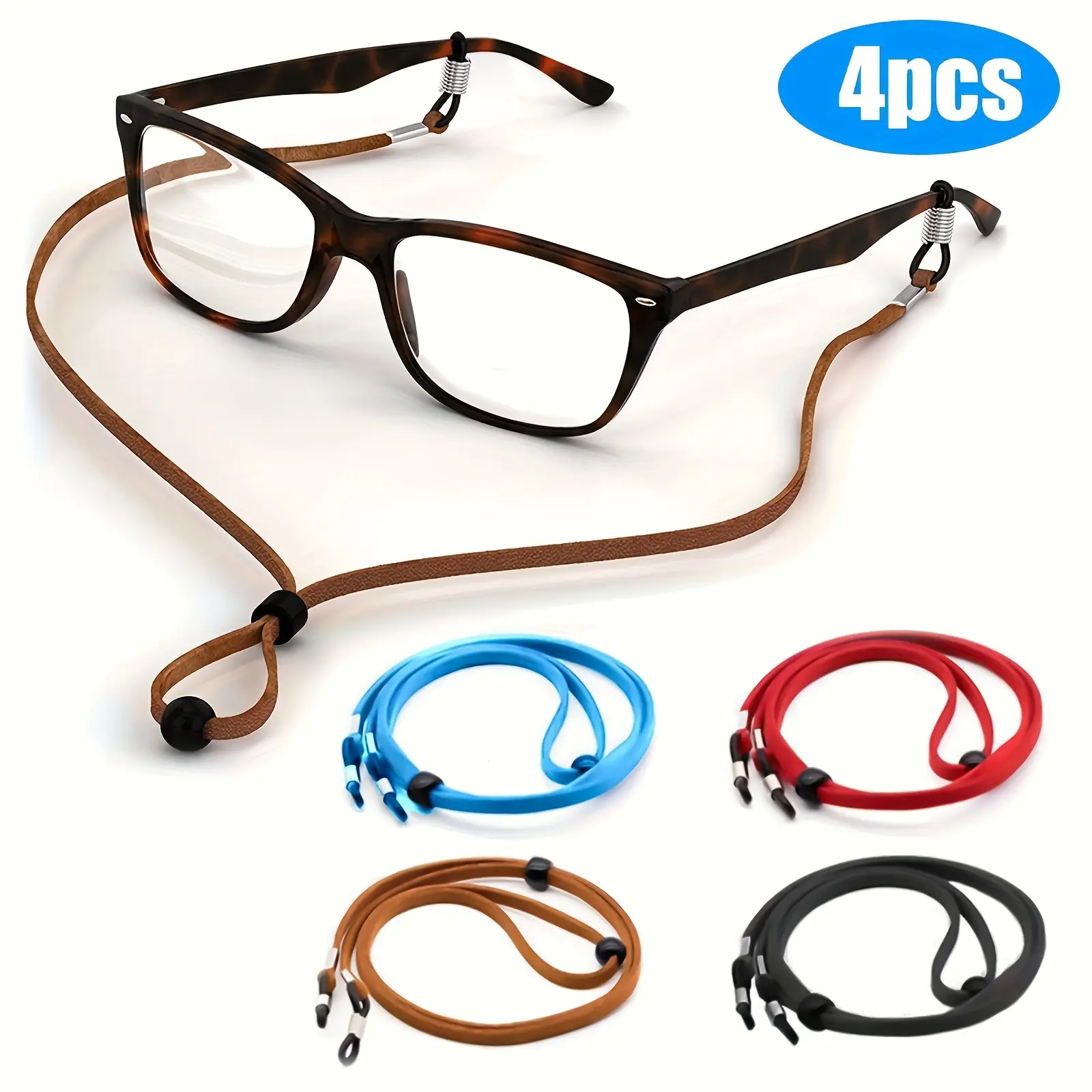4pcs PU Leather Eyeglass Strap Holders - Non-Slip Eyewear Retainers, Necklace Cords for Everyday Wear, Sports & Outdoor Water Sports Diving, Unisex, Outdoor Sports