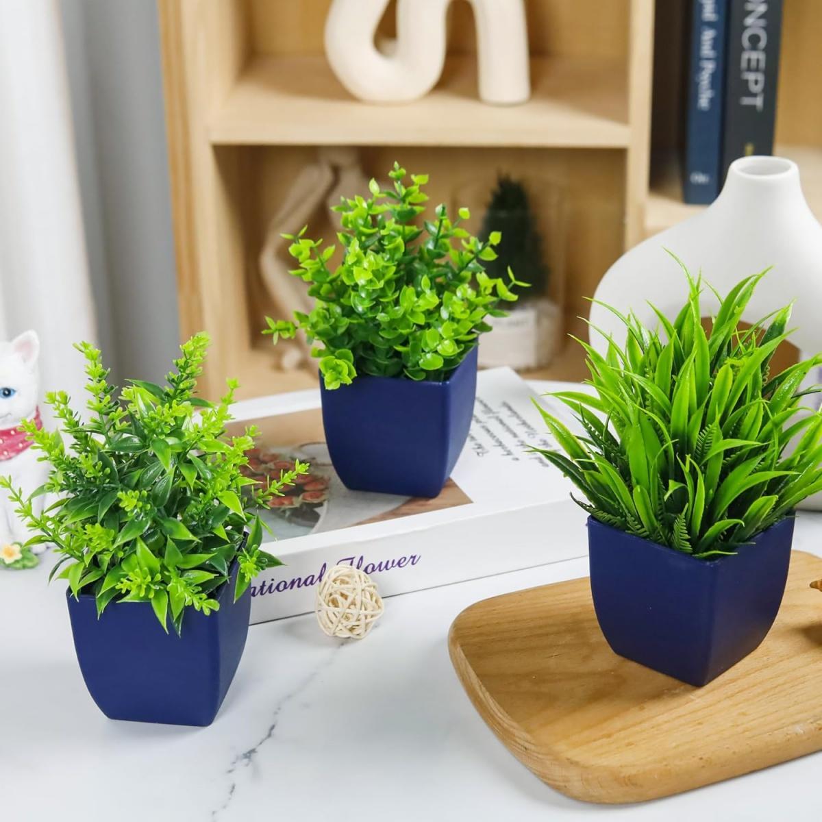 Artificial Potted Plant Set, 4-Count Faux Plants with Pots, Fake Plants for Home and Office Shelf Decor, Garden Ornaments