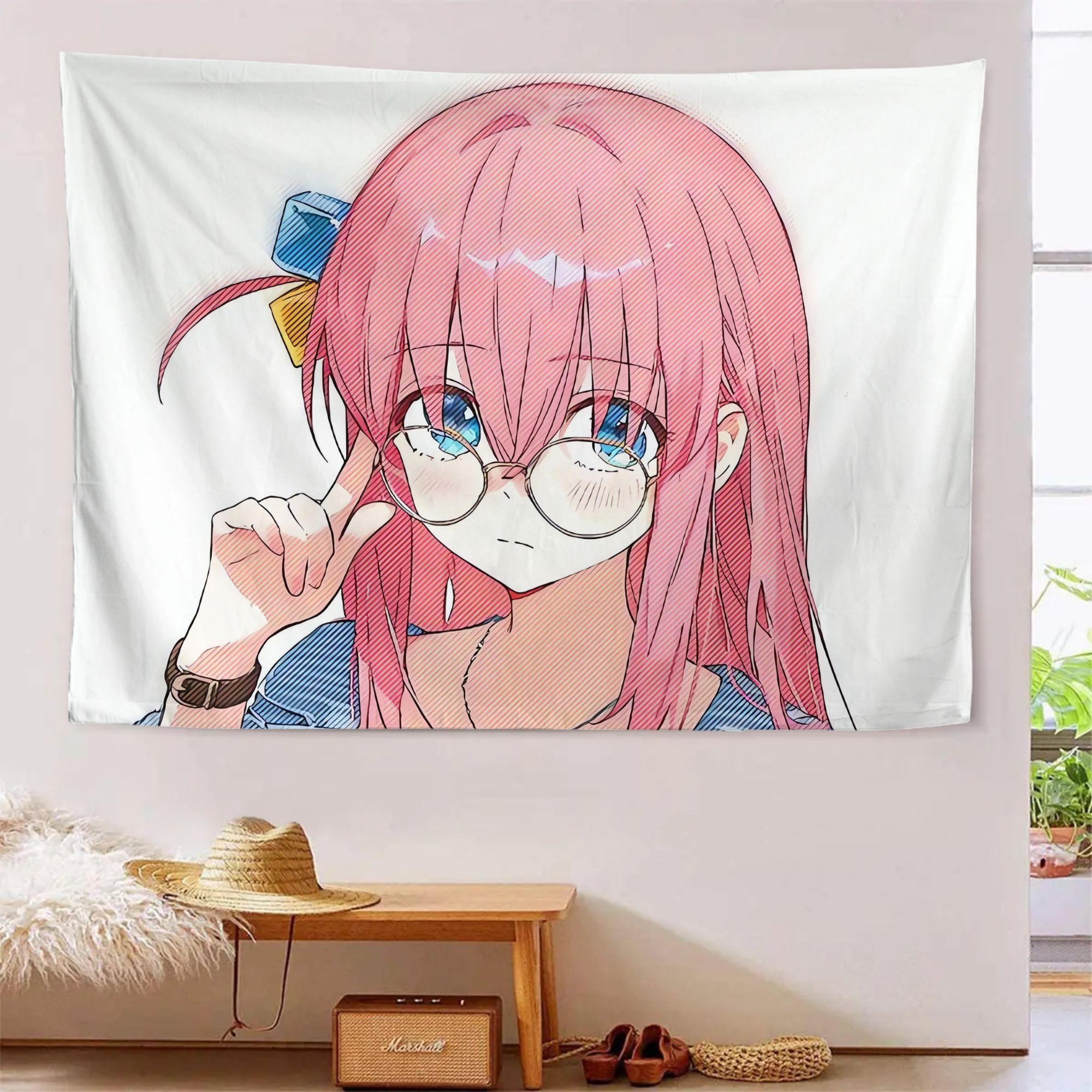 "Lonely Rock Girl" anime-themed tapestry - horizontal anime wall decoration, suitable for balconies, sun rooms, beds and sofas - soft indoor and outdoor decoration, including Lonely Rock Girl pattern