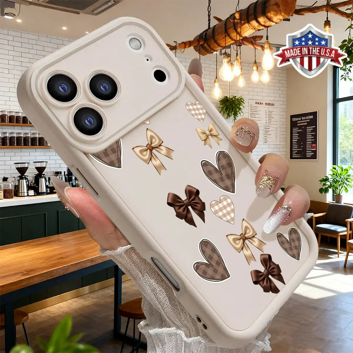 Cute Vintage Bow Heart Pattern TPU Silicone Phone Case for iPhone Series (17,16,15,14 Pro Max,13,12,11,XR,XS,Plus,Air) - Slim Fit, Shockproof, Anti-Drop, Anti-Scratch Cover