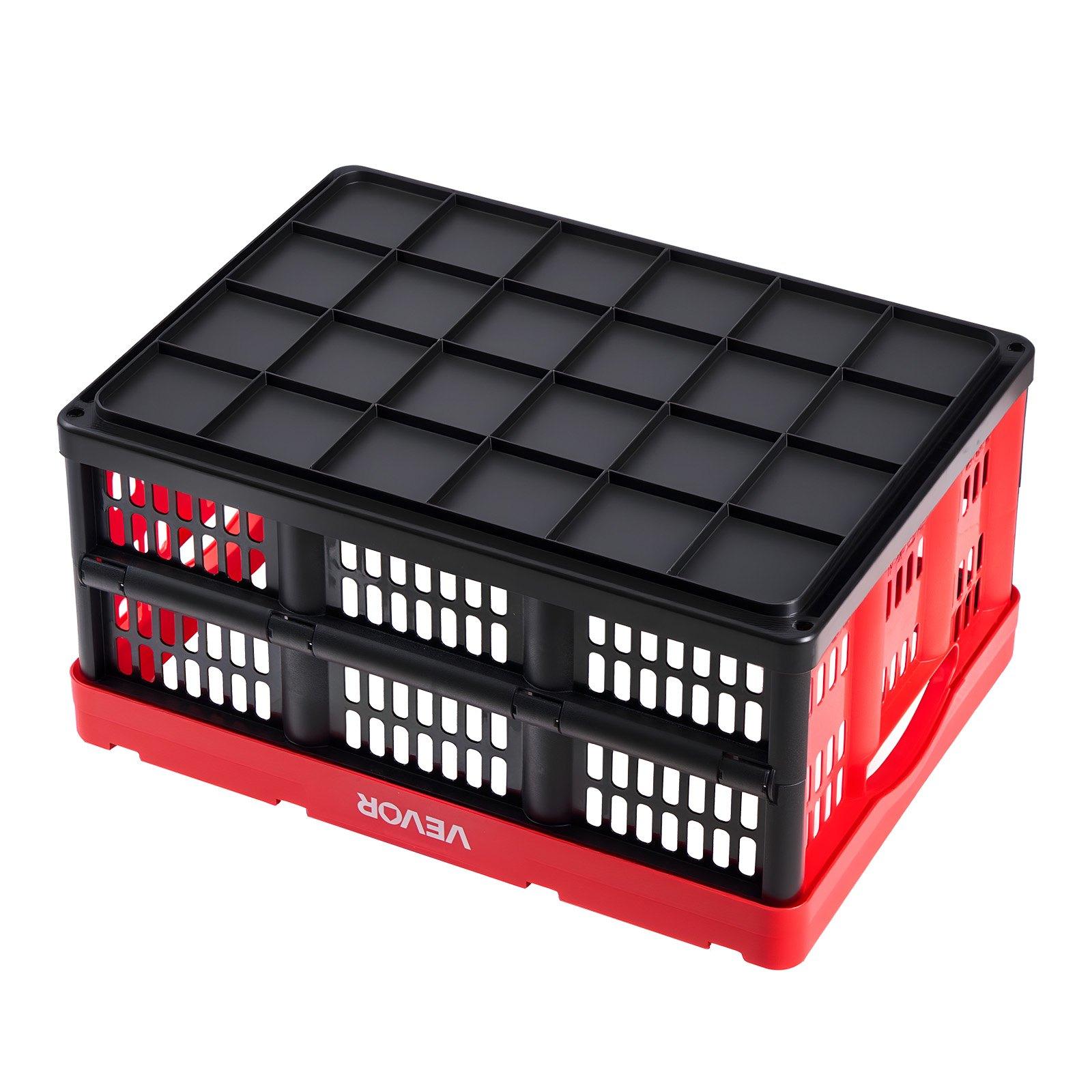 VEVOR Plastic Collapsible Storage Bins, 32L 3 Packs, Stackable Folding Storage Crates with Handles, Holds 26 lbs Per Bin, Foldable Heavy Duty Containers, Space-Saving Baskets, for Home Organizing