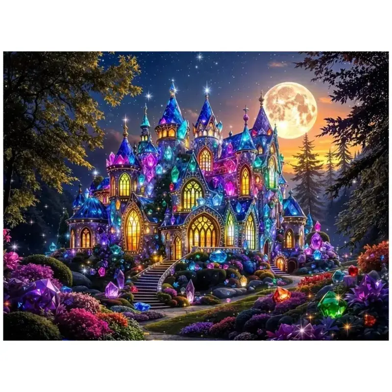 5D DIY Diamond Painting Kit - Crystal Fantasy Castle Art, Giant Gem Full Moon Starry Night Magical Forest Fairytale Landscape Design, Perfect for Fantasy Lover Gifts, Dreamy Kids Bedroom Wall Decor & Relaxing Hobby Crafts!