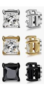 Jstyle 2 Pairs Stainless Steel Stylish Non-Piercing Magnetic Stud Earrings Hypoallergenic CZ Men and Women 5-8MM Sizes