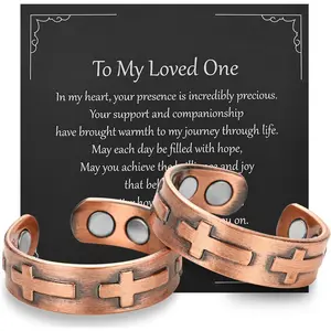 2PCS Copper Rings  Men & Women, 99.9% Pure Copper Magnetic Adjustable Thumb Ring with Strong Magnet, Jewelry Gift with Present Box