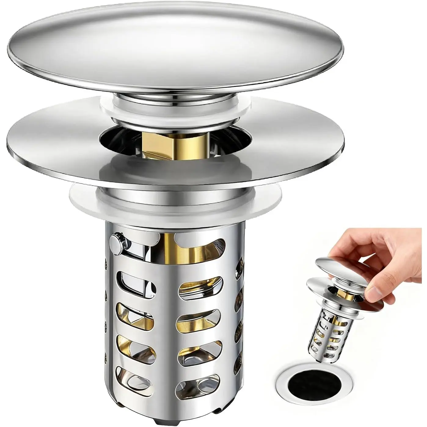 SURUIHK Universal Pop Up Sink Plug Stainless Steel Drain Strainer